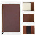 Brown journal notebook with stitched cover and lined pages.