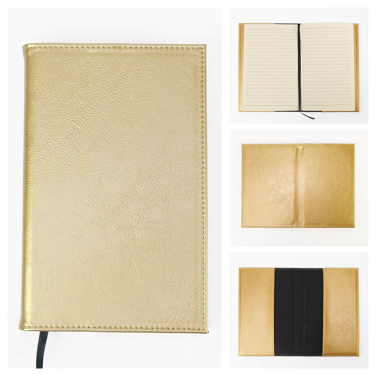 Brown journal notebook displayed in an open black presentation box.