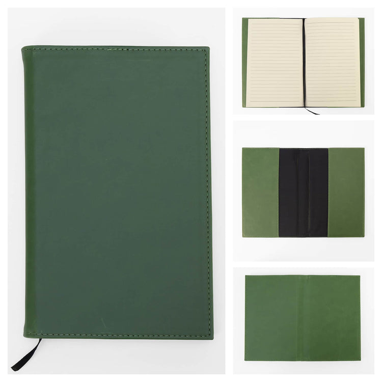 Gray journal notebook displayed in an open black presentation box.