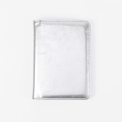 Silver passport wallet shown closed against white.