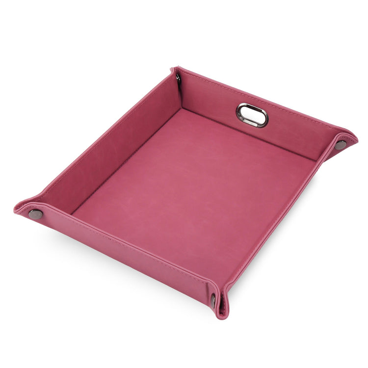 Pink snap-corner valet tray assembled against white.