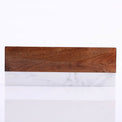 Marble and wood desk organizer shown straight on against white.