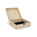 Large natural wood memory box shown open for interior finishing.