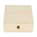 Large pine wood memory box shown closed against white.