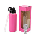 Pink 32 oz water bottle with window gift box and clear straws.