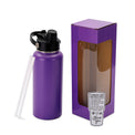 Purple 32 oz water bottle with window gift box and clear straws.