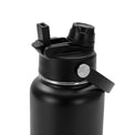 Close-up of the flip-up straw spout on a black bottle lid.