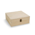 Square natural wood memory box shown from a high angle.