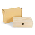 Extra-large natural wood memory box shown closed with metal clasp.