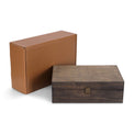 Extra-large walnut wood memory box shown closed with metal clasp.