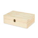 Extra-large natural wood memory box shown closed at an angle.