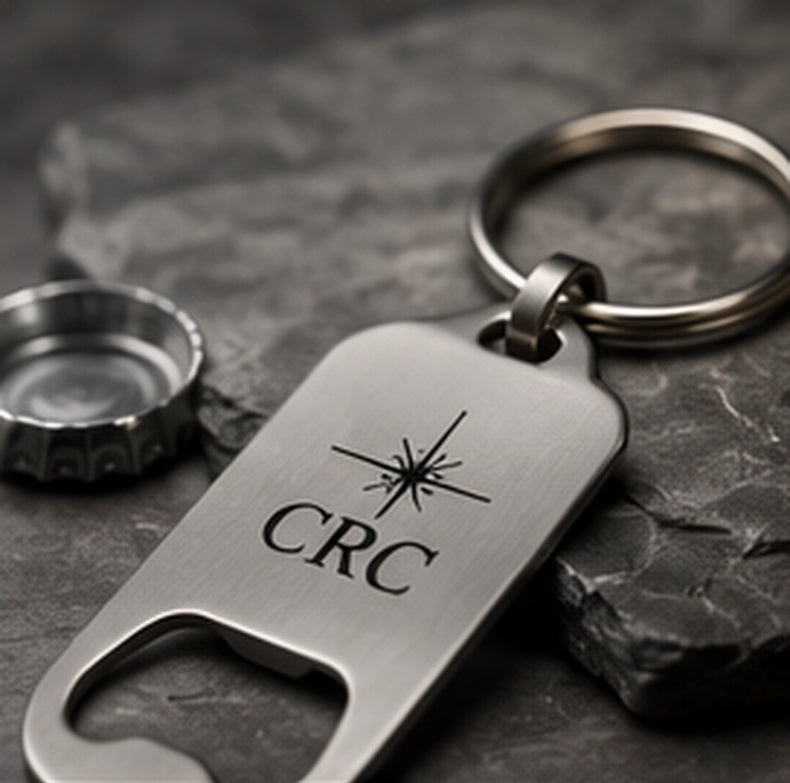Custom engraved bottle opener keychain product mockup