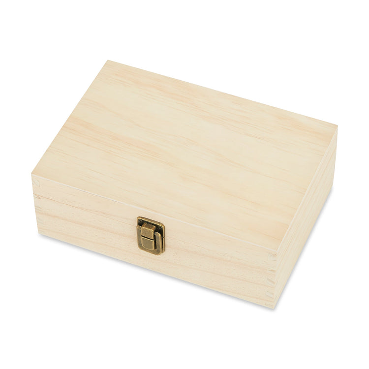 Medium natural wood memory box shown from an elevated angle.