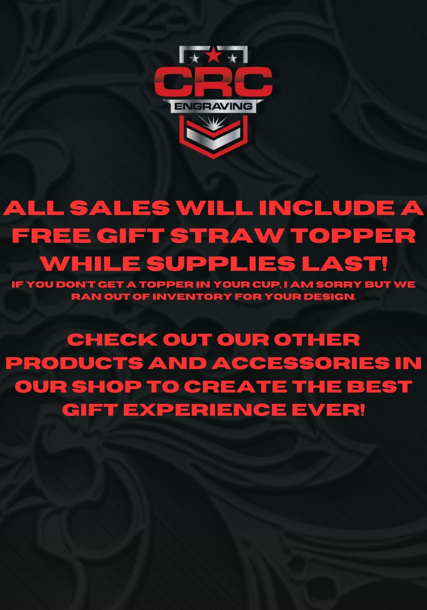 a black background with a red and white text that reads, all sales will include