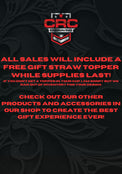 a black background with a red and white text that reads, all sales will include