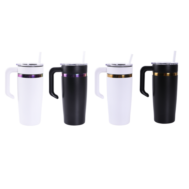 20oz Electroplated Tumbler with Handle — 20oz electroplated tumbler with twist on handle white rainbow