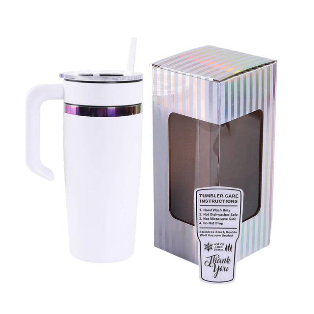 20oz Electroplated Tumbler with Handle — 20oz White Rainbow Plated with handle