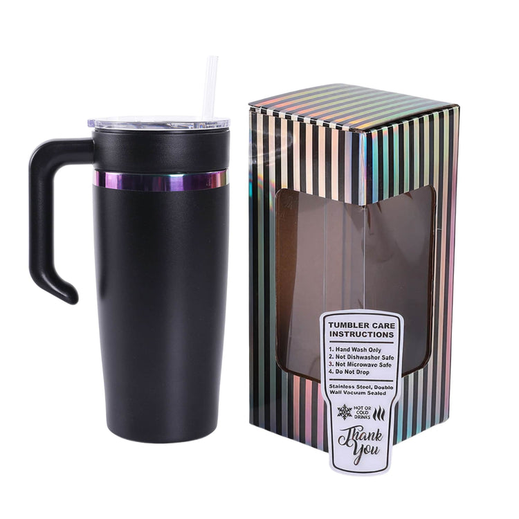 20oz Electroplated Tumbler with Handle — 20oz Black Rainbow Plated with handle