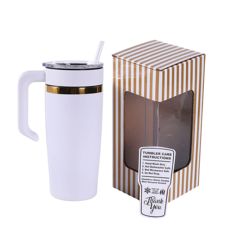 20oz Electroplated Tumbler with Handle — 20oz White Gold Plated with handle