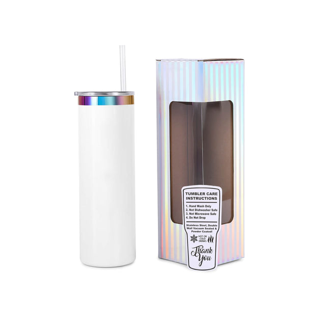 20oz Skinny Electroplated Tumbler — rainbow rainbow 20oz skinny white