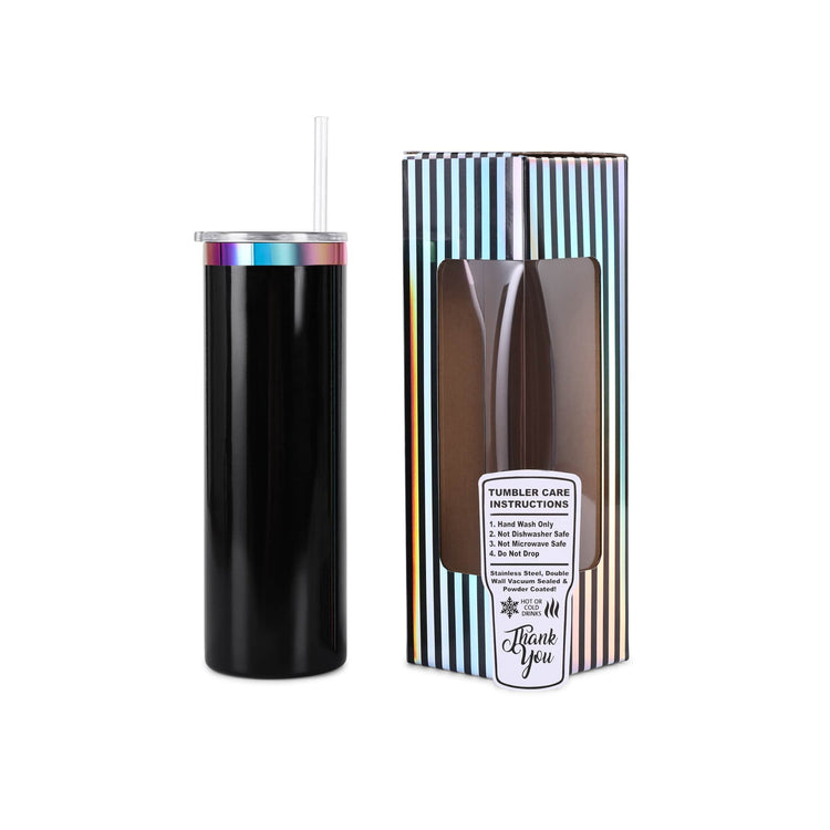 20oz Skinny Electroplated Tumbler — rainbow 20oz skinny black