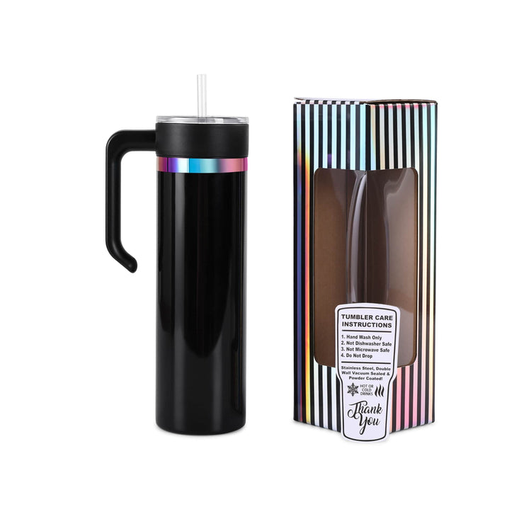 20oz Skinny Electroplated with Handle — 20oz skinnny electroplated rainbow black with handle