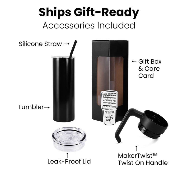 20oz Skinny with Handle — Gift Ready 20oz Skinny Tumbler with Twist On Handle for Laser Engraving