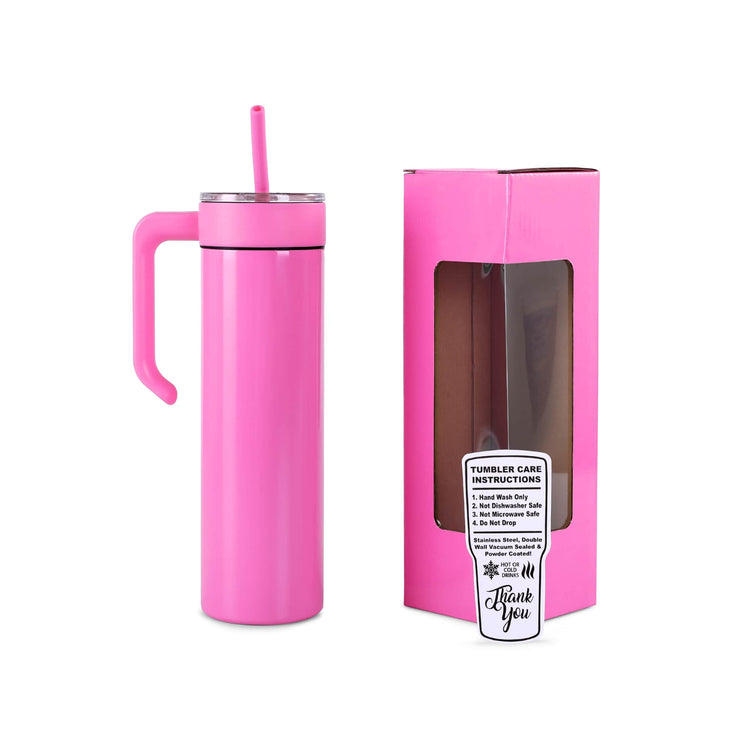 20oz Skinny with Handle — 20oz skinnny tumbbler with handle pink