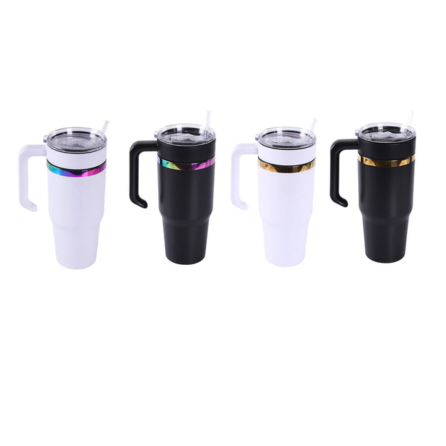 30oz Electroplated Tumbler with Handle — 30oz electroplated tumbler with twist on handle white rainbow