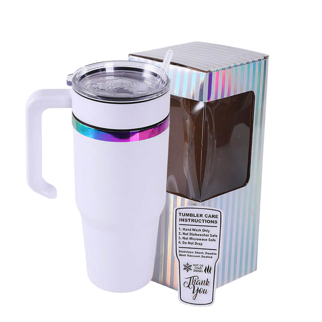 30oz Electroplated Tumbler with Handle — 30oz electroplated tumbler with handle white rainbow