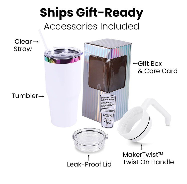 30oz Electroplated Tumbler with Handle — Gift Ready 30oz Tumbler with Twist On Handle for Laser Engraving