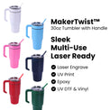 30oz Tumbler with Handle — 30oz tumbler with twist on handle Powder Coated Tumblers For Laser Engraving 1