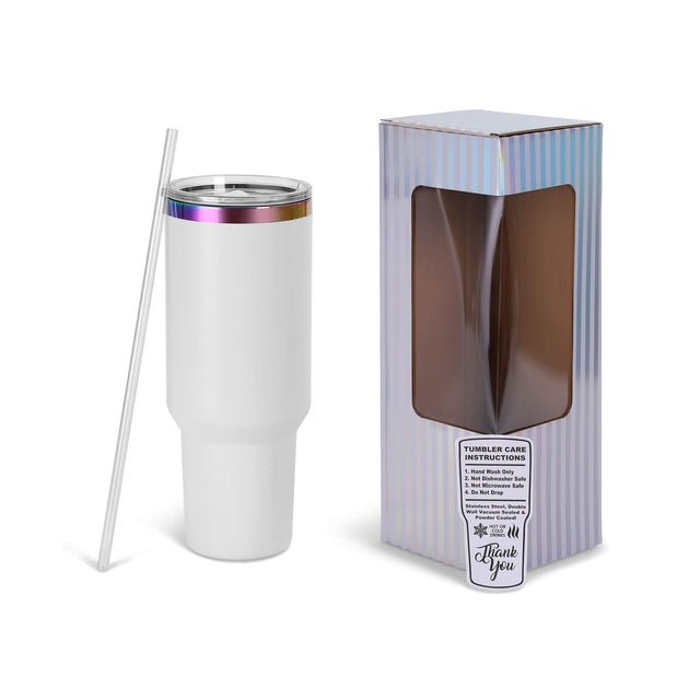 40oz Electroplated Tumbler — Rainbow Electro Plated 40oz Tumbler White box accessories