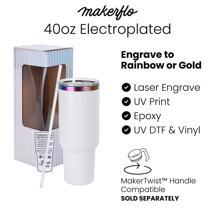 40oz Electroplated Tumbler — Electroplated 40oz tumbler engrave to rainbow or gold