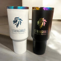 40oz Electroplated Tumbler — White Black Tumbler with rainbow plated