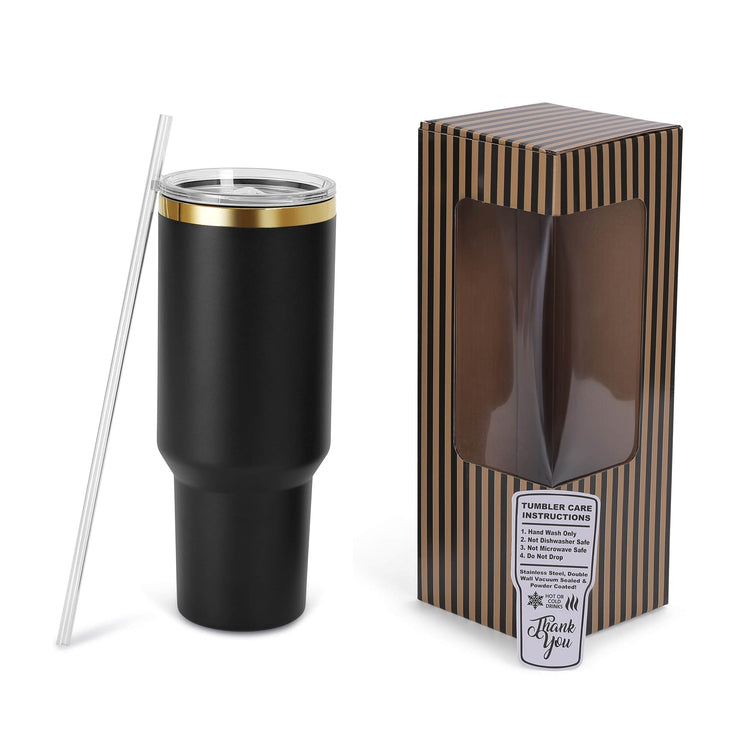 40oz Electroplated Tumbler — gold plated 40oz tumbler blk box package