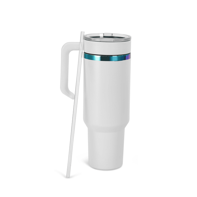 40oz Electroplated Tumbler with Handle — 40oz electroplated tumbler with twist on handle white rainbow