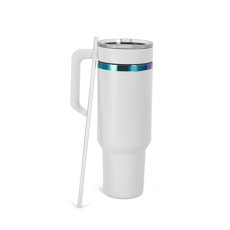 40oz Electroplated Tumbler with Handle — 40oz electroplated tumbler with twist on handle white rainbow