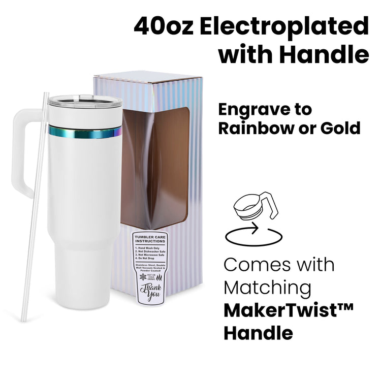 40oz Electroplated Tumbler with Handle — Electroplated 40oz tumbler with twist on handle makertwist