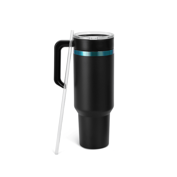 40oz Electroplated Tumbler with Handle — 40oz electroplated tumbler with twist on handle black rainbow