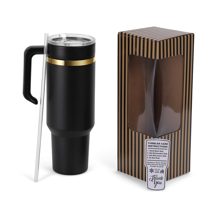 40oz Electroplated Tumbler with Handle — gold plated 40oz tumbler black packaging