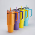 40oz Tumbler with Handle — 40 oz tumbler handle orange purple yellow