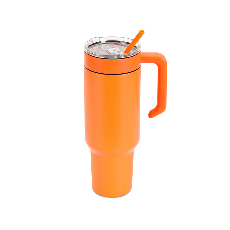 40oz Tumbler with Handle — 40oz tumbler with twist on handle orange