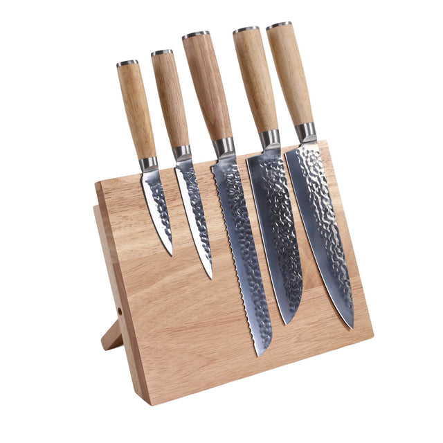 Kitchen Knife Set with Magnetic Block Stand — Rubberwood Knife Set 4