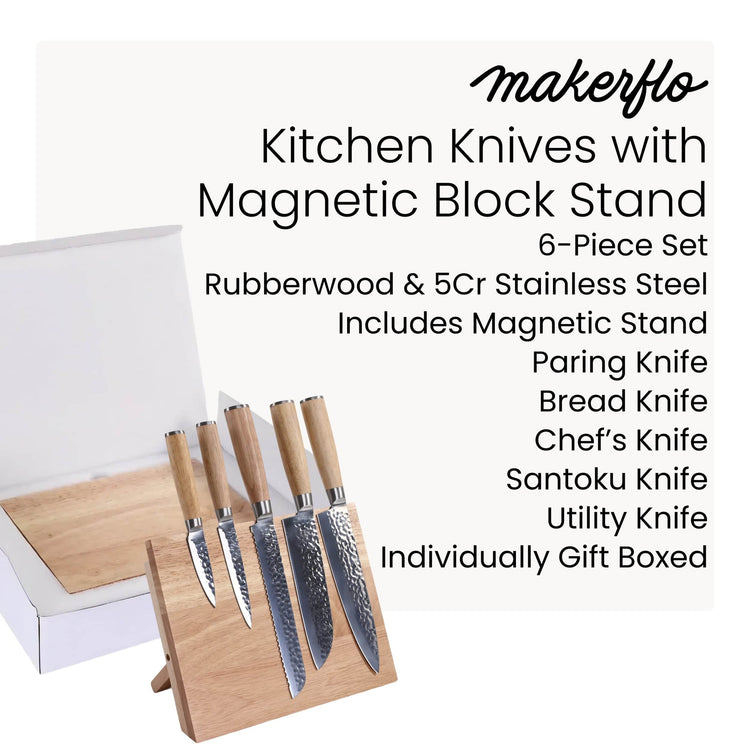 Kitchen Knife Set with Magnetic Block Stand — Rubberwood Knife Set 9