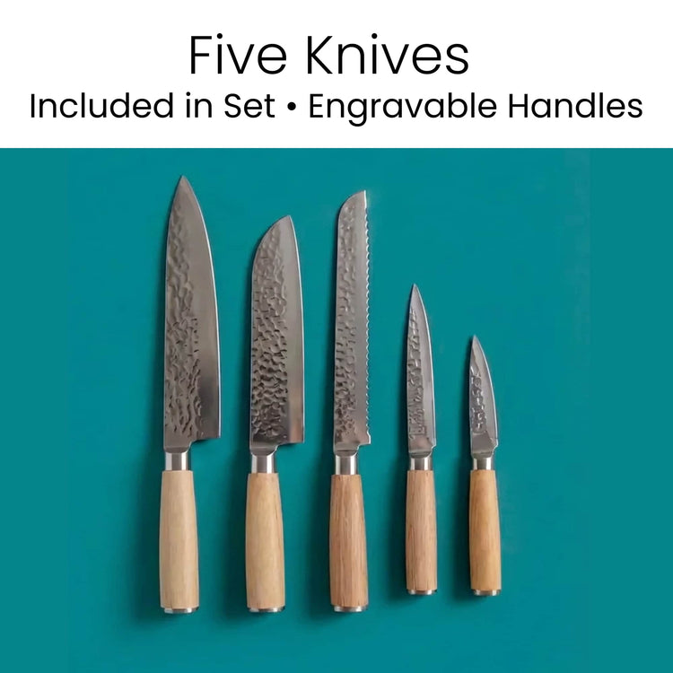 Kitchen Knife Set with Magnetic Block Stand — Rubberwood Knife Set 8