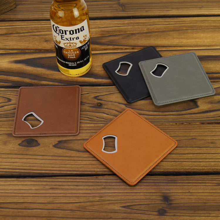Laserette Bottle Opener Coaster — Bottle Opener Coaster Laserette Engravable Leatherette 2