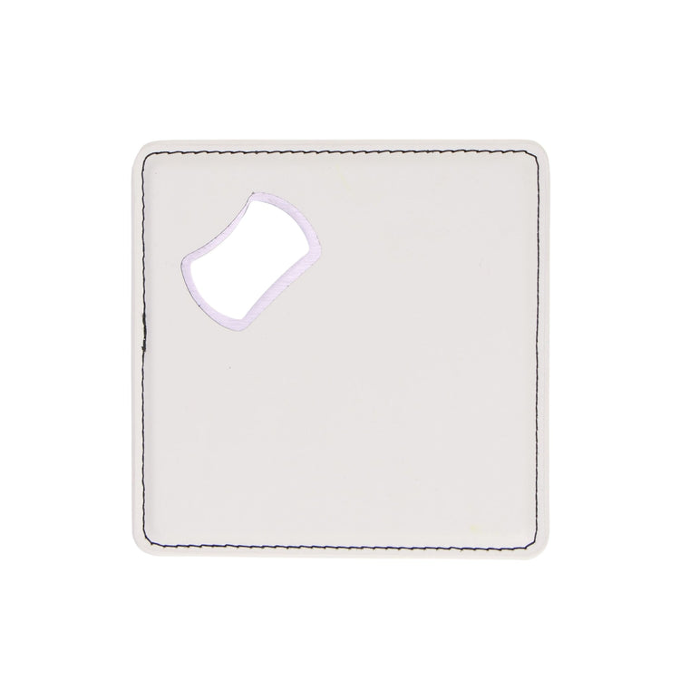 Laserette Bottle Opener Coaster — Bottle Opener Coaster Laserette Engravable Leatherette White