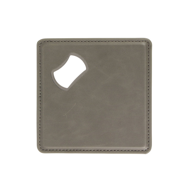 Laserette Bottle Opener Coaster — Bottle Opener Coaster Laserette Engravable Leatherette Gray