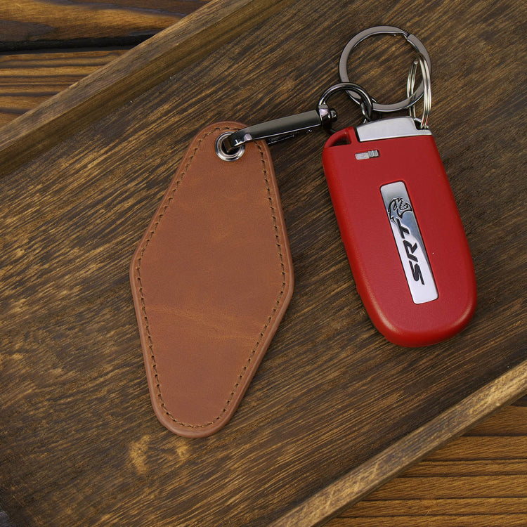 Laserette Motel Keychain — Engravable Motel Keychain Leatherette shown withkeys